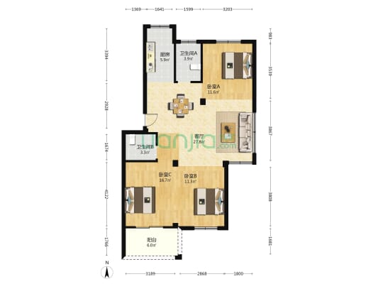 龙王溪家园 3室1厅2卫 100平方