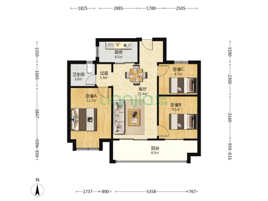 湘海苑 3室1厅1卫 88平方