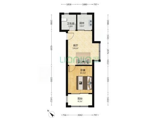 兑南花园中园 1室1厅1卫 48平方