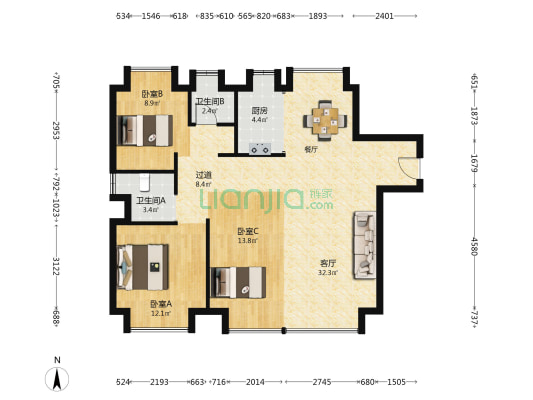 华发都荟天地 3室1厅2卫 115平方