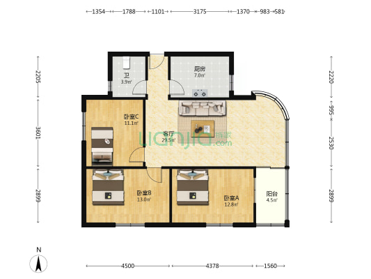 金华楼 3室1厅1卫 106平方