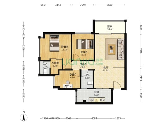 独树阳光里 3室1厅2卫 98平方