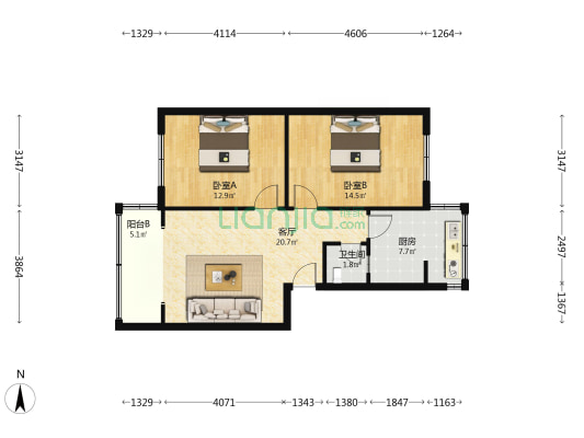 簇桥后街100号 2室1厅1卫 74平方