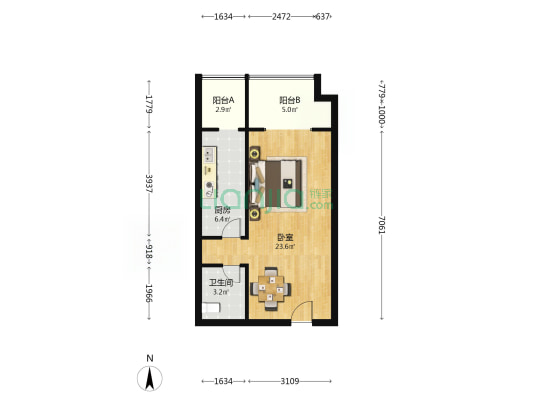 泰华世纪新城Ⅱ 1室0厅1卫 55平方