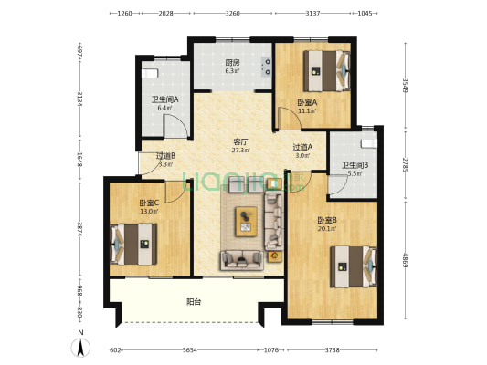 金山苑五区 3室1厅2卫 121平方
