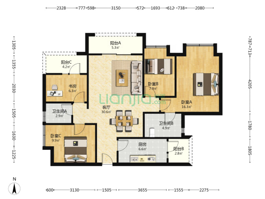 白鹤一号 4室1厅2卫 120平方
