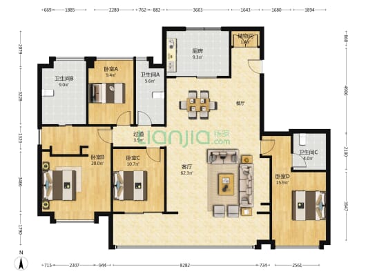 绿城东投凤鸣云翠 4室1厅3卫 189平方