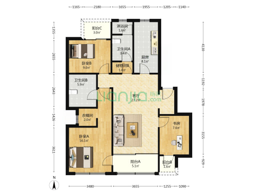 裕沁湖畔庭东区 3室1厅3卫 125平方