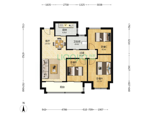 溪里雅苑 3室1厅1卫 88平方