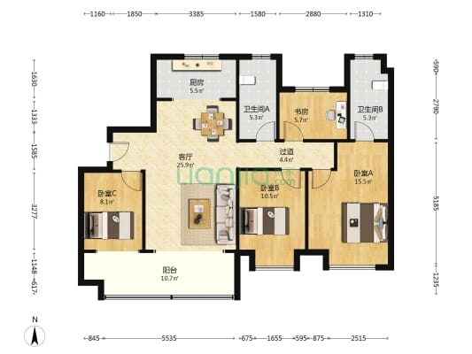 五矿·万境松雅 4室1厅2卫 123平方