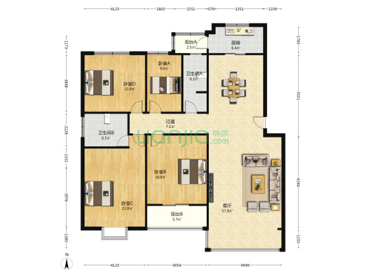 金星园丁二期 4室1厅2卫 174平方