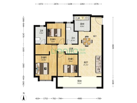 建发春江悦 3室1厅2卫 110平方