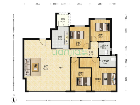 华润置地&建发天府和鸣 4室1厅2卫 140平方