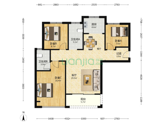 御景华庭 3室1厅2卫 122平方