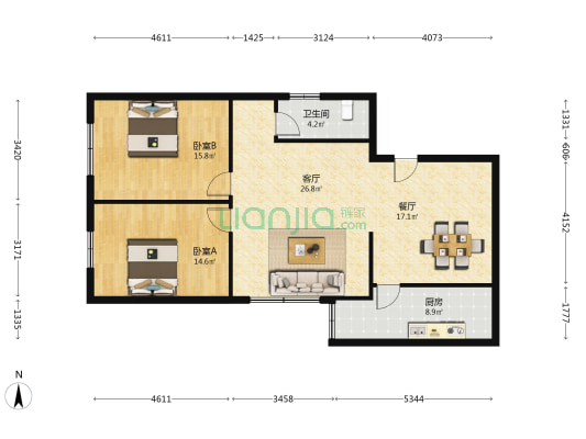 卧龙巷机关小区 2室2厅1卫 117平方