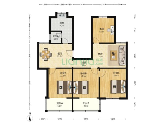 金沙园小区 4室2厅1卫 110平方
