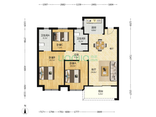紫薇云峰里 3室1厅2卫 105平方