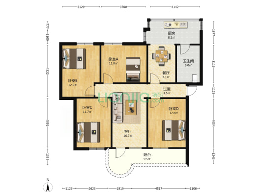 林业厅职工住宅小区 4室2厅1卫 95平方