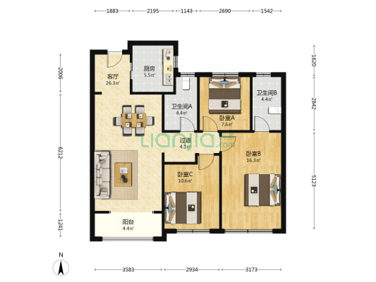 秦望府北二区 3室1厅2卫 110平方