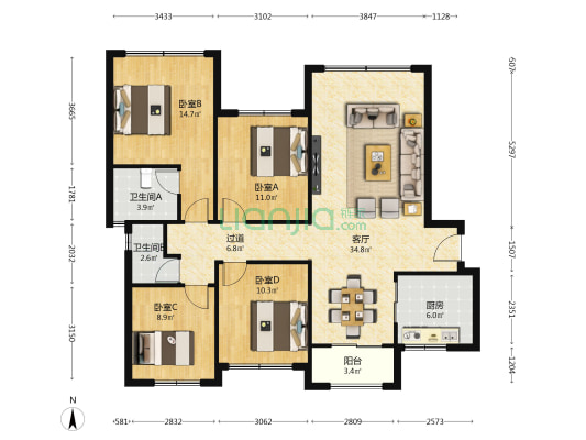 和裕晶河湾 4室1厅2卫 119平方