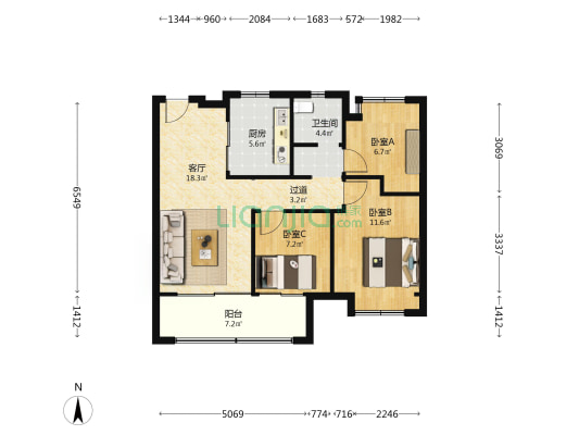东原印未来 3室1厅1卫 89平方