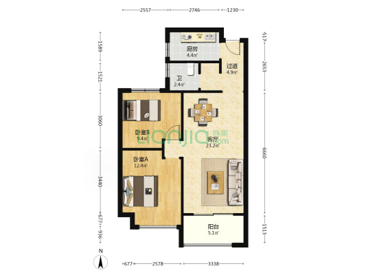 和融雅苑 2室1厅1卫 82平方