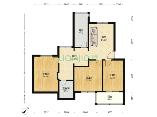 国贸路949号 3室2厅1卫 82平方