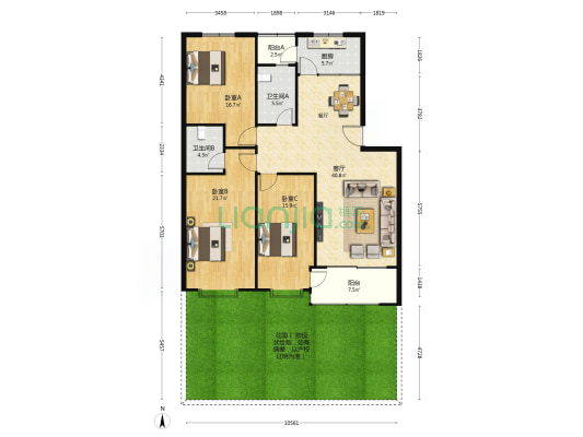 百祥园 3室1厅2卫 143平方