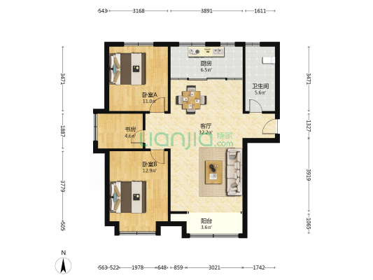 汇英名郡住宅小区 3室1厅1卫 100平方