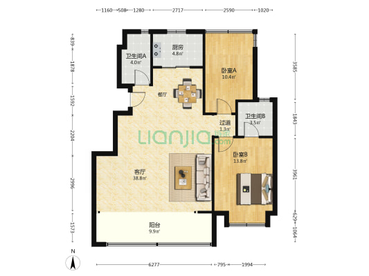旭辉天阜玖江来 2室1厅2卫 112平方