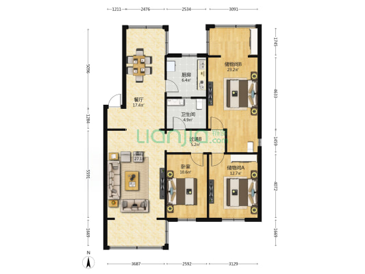 鑫园(龙泉驿) 1室2厅1卫 118平方