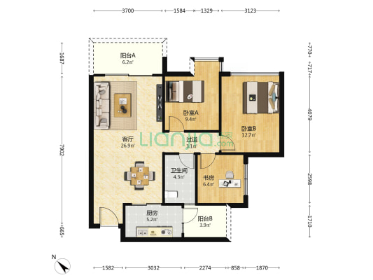 海成南滨上院C区 3室1厅1卫 97平方