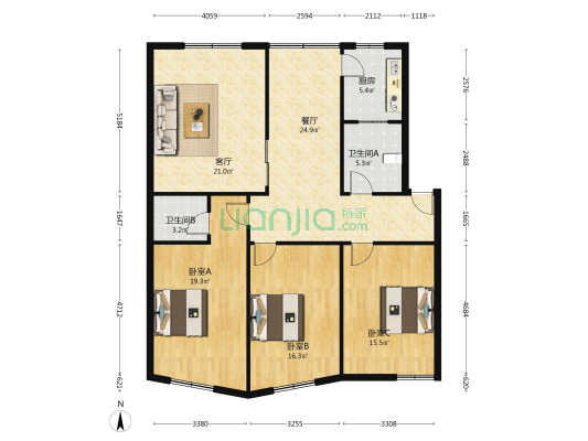 三强北路三段15号 3室2厅2卫 122平方