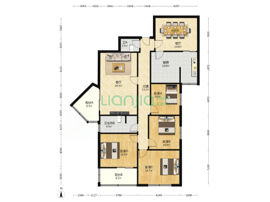 西北三路58号 4室2厅2卫 167平方