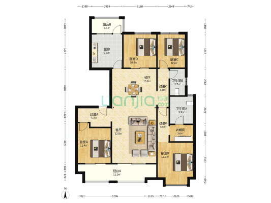 中海城屿墅 4室2厅2卫 156平方