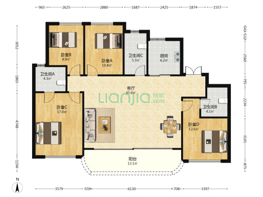 德商彰泰佳兆业翡丽天玺 4室1厅3卫 165平方