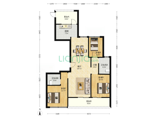 望钰和府南区 3室1厅2卫 123平方