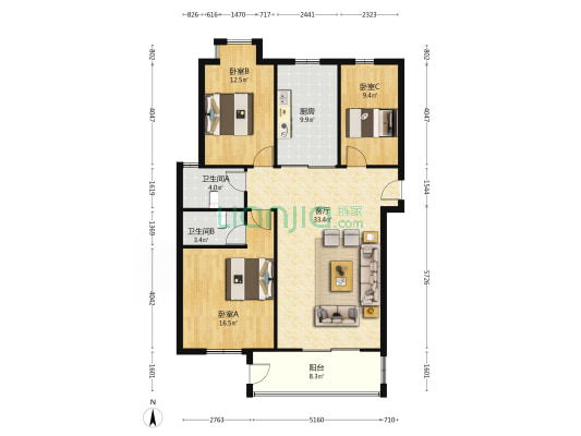 名流枫景洋房，一层带小院，德信公园南门-户型图
