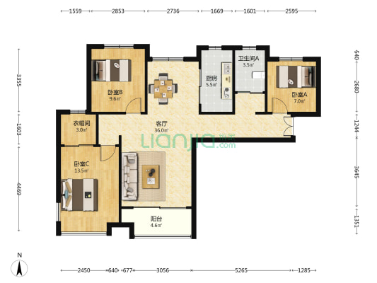 绿岛印象欣苑 3室1厅1卫 118平方