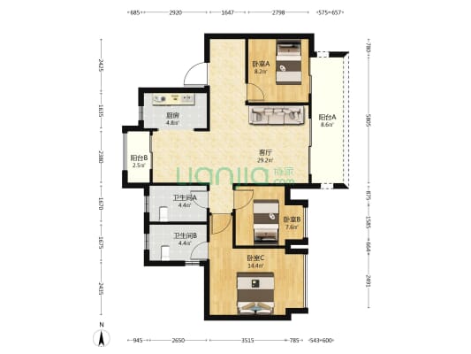 龙湖春屿江岸 3室1厅2卫 101平方