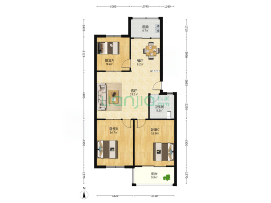 博宇佳苑 3室2厅1卫 107平方