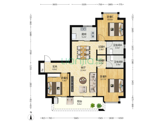 碧桂园南光城晨光静园 3室1厅2卫 112平方