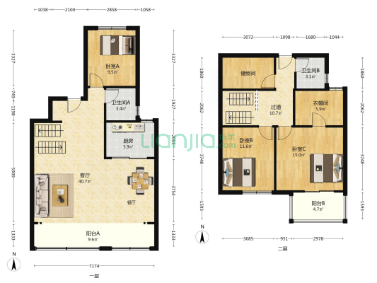 中梁赢和壹号院 3室1厅2卫 142平方
