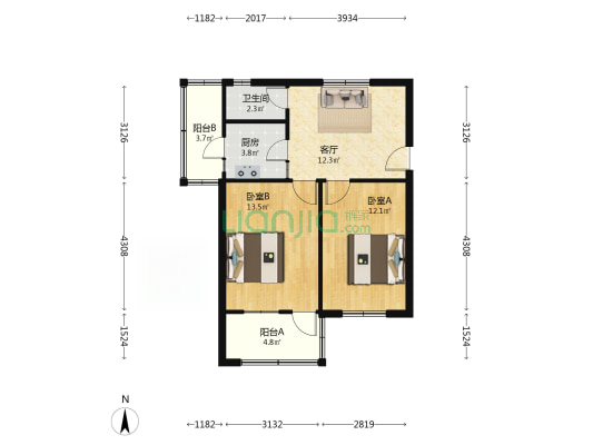康复中街18号 2室1厅1卫 62平方