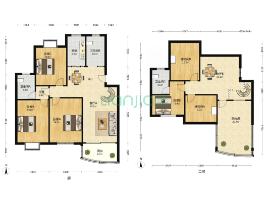 鸿福苑一区 4室2厅3卫 127平方