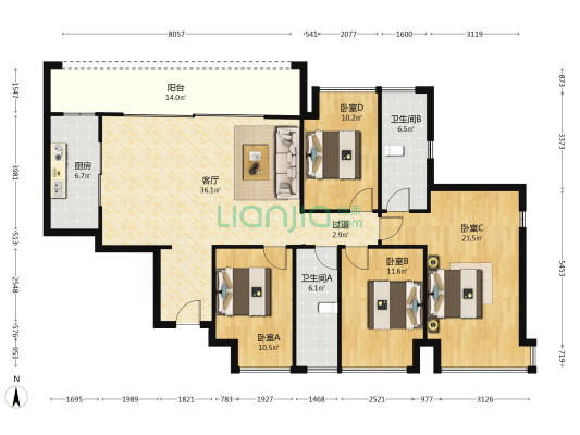 阳光城未来悦二期 4室1厅2卫 151平方