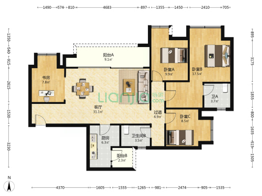 保利云璟香樾府 4室1厅2卫 122平方