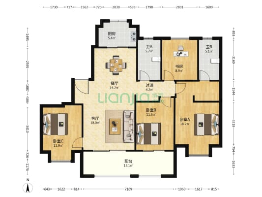 江明府 4室2厅2卫 159平方