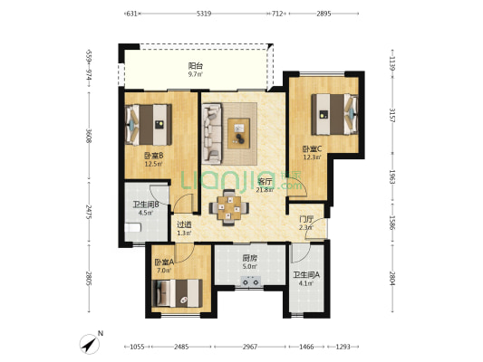 金辉凤栖云璟一期 3室1厅2卫 97平方