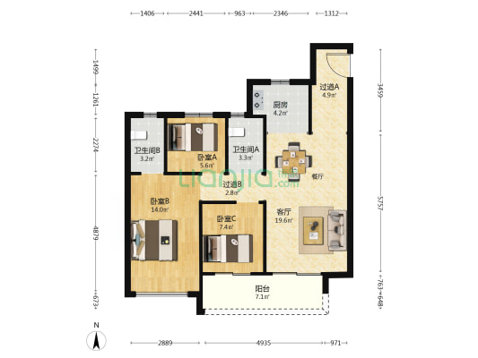 大正水晶森林二期 3室1厅2卫 101平方